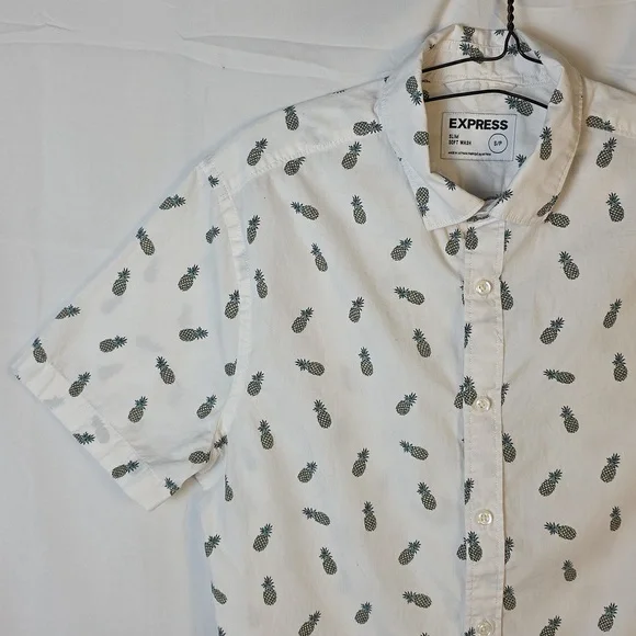 Express White Pineapple Print Men's Shirt - Picture 2 of 6
